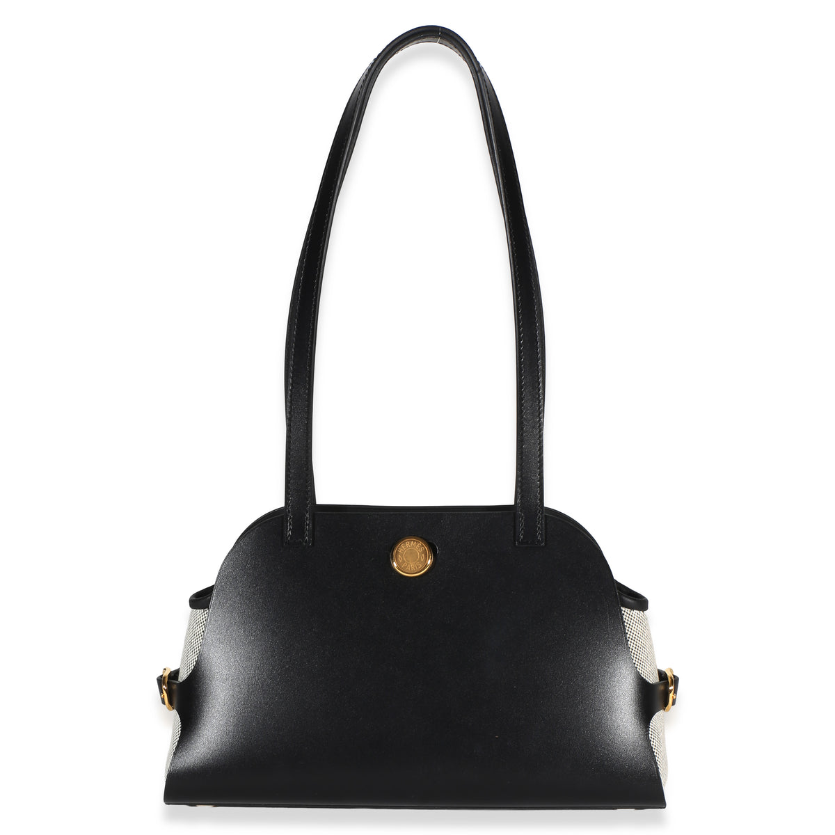 Hermès Black Vache Hunter Swift H Ecru Canvas Tablier Sellier GHW Handbag fv