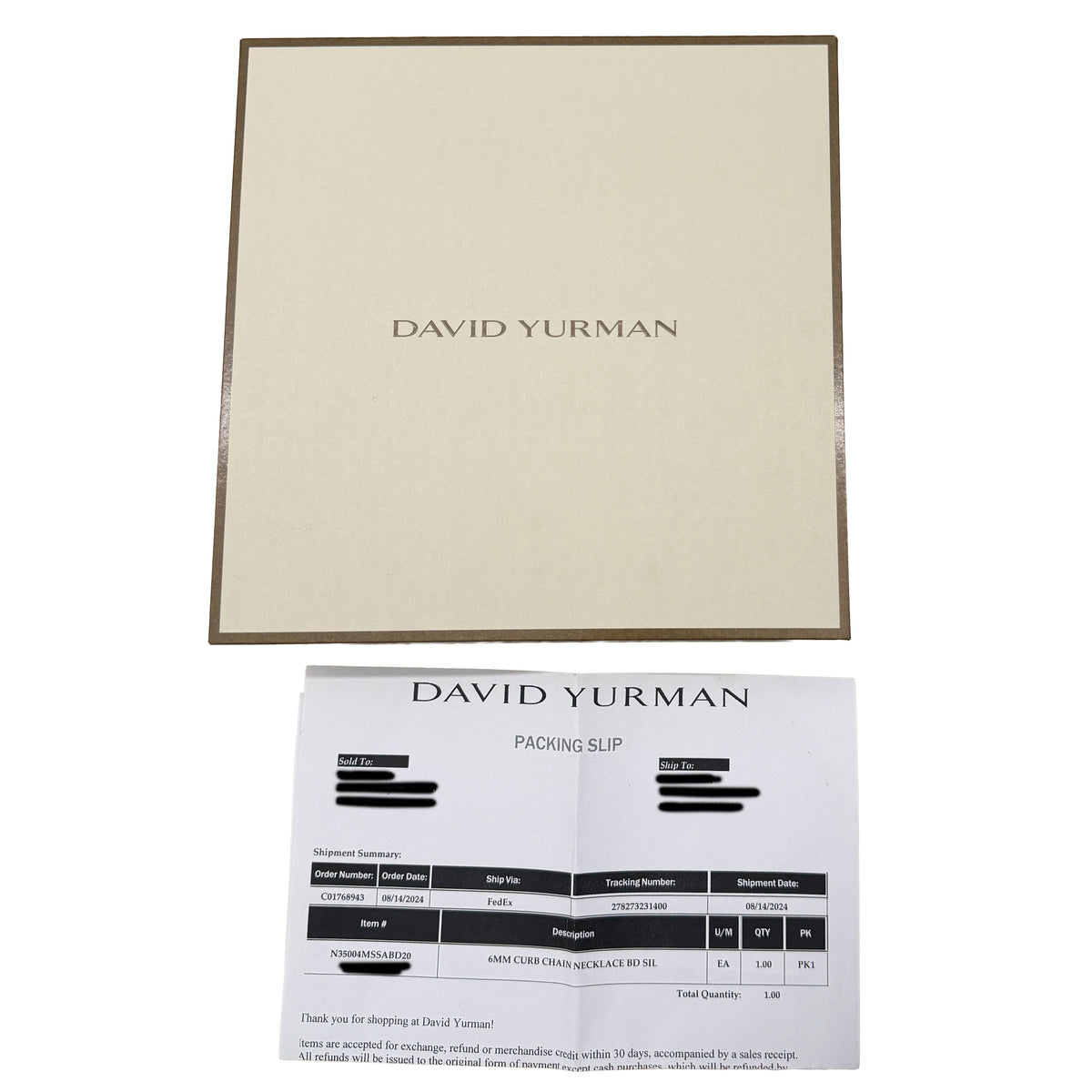 David Yurman Sterling Silver Diamond Curb Chain Necklace box