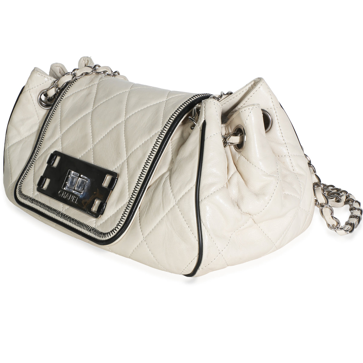 Chanel White Quilted Lambskin Mademoiselle Lock East West Accordion Bag Handbag 2
