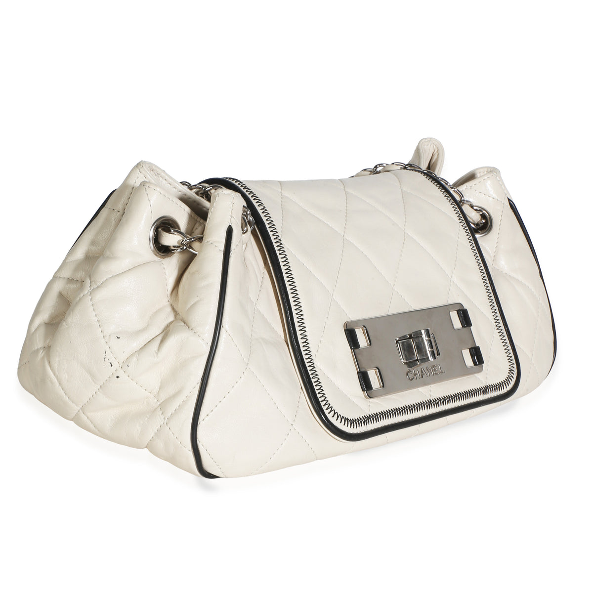 Chanel White Quilted Lambskin Mademoiselle Lock East West Accordion Bag Handbag 3