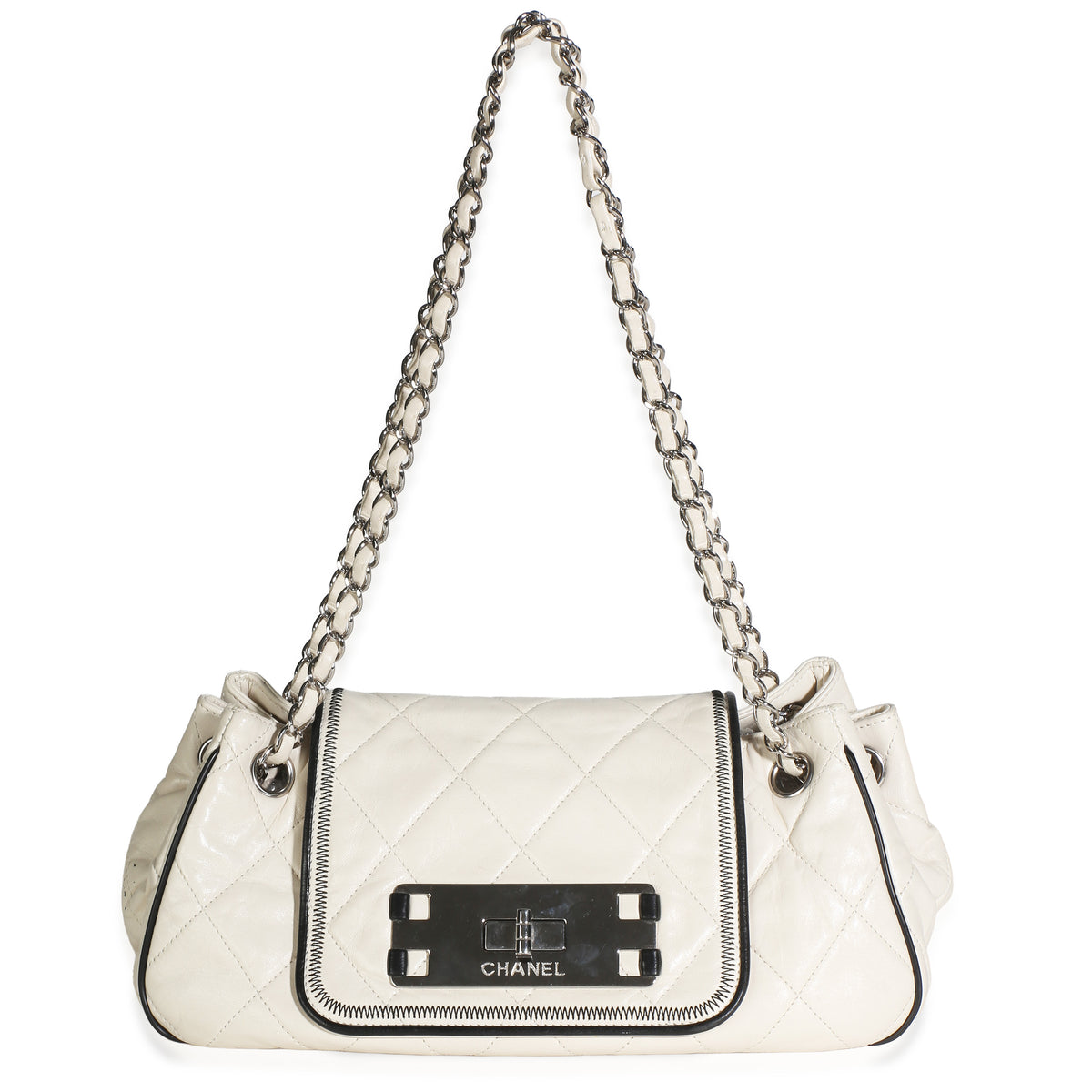 Chanel White Quilted Lambskin Mademoiselle Lock East West Accordion Bag Handbag 8