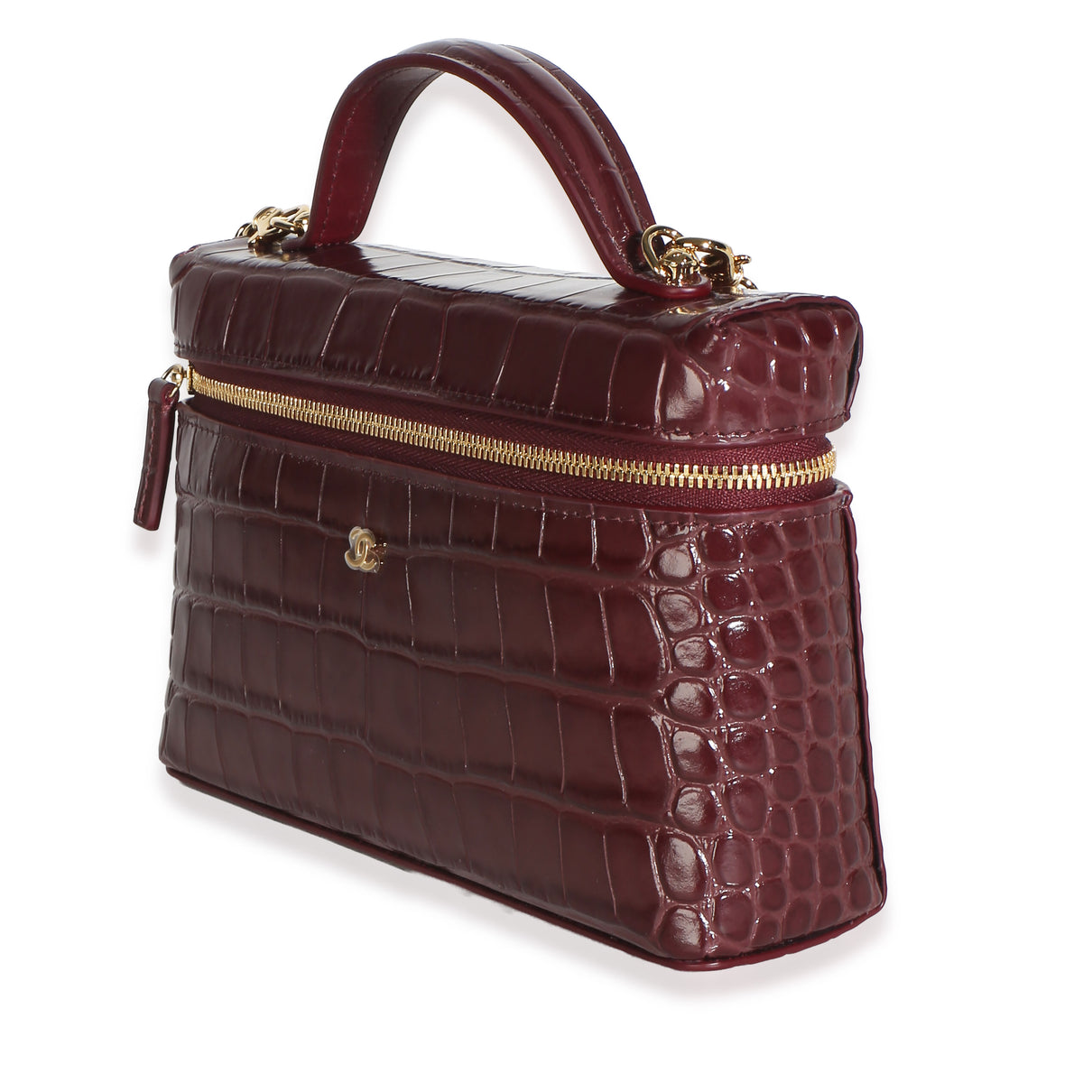Chanel Dark Burgundy Crocodile Embossed Calfskin Slim Vanity With Chain Handbag 3