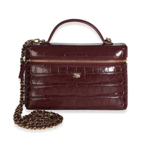 Chanel Dark Burgundy Crocodile Embossed Calfskin Vanity With Chain Handbag 2