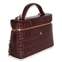 Chanel Dark Burgundy Crocodile Embossed Calfskin Vanity With Chain Handbag 4