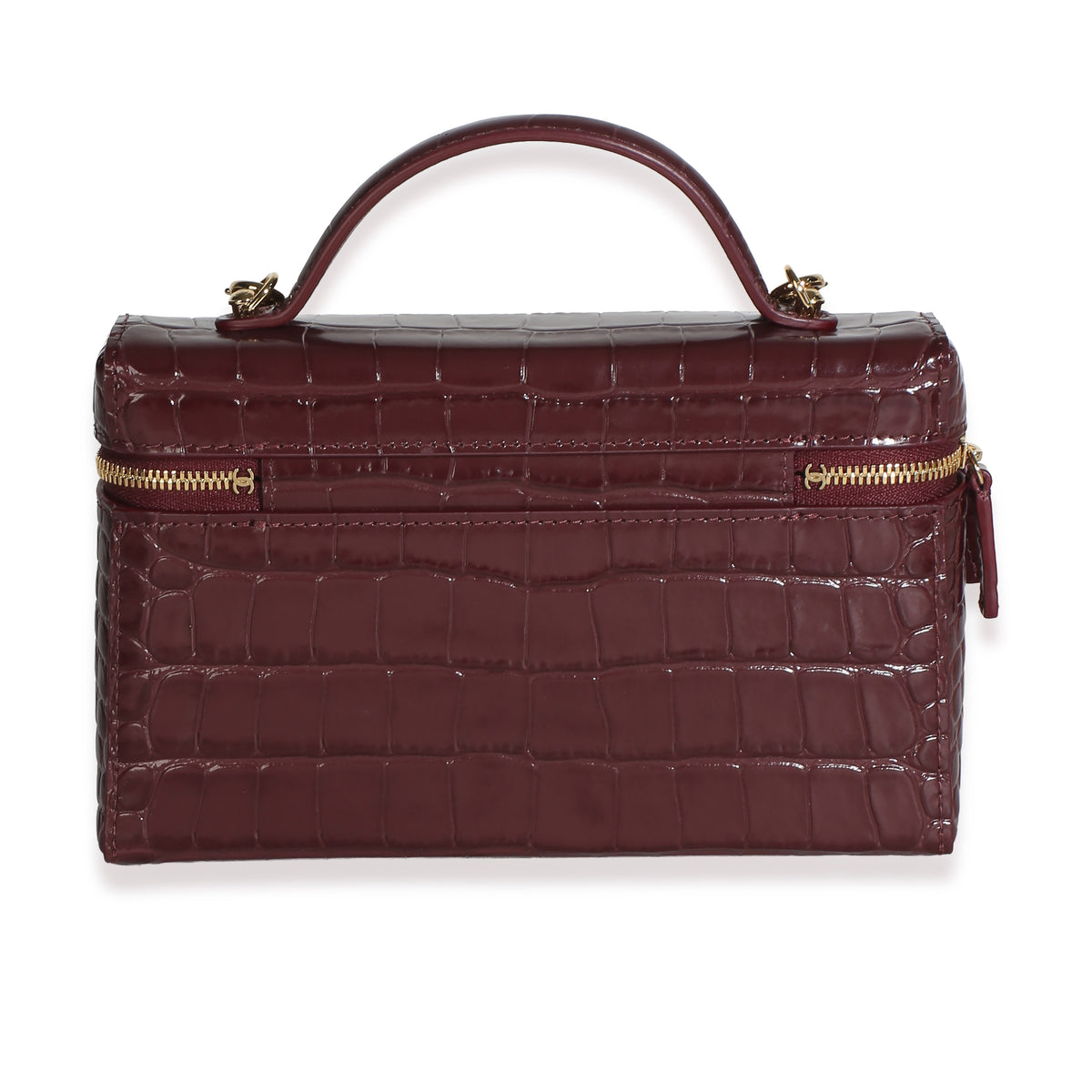 Chanel Dark Burgundy Crocodile Embossed Calfskin Vanity With Chain Handbag 5