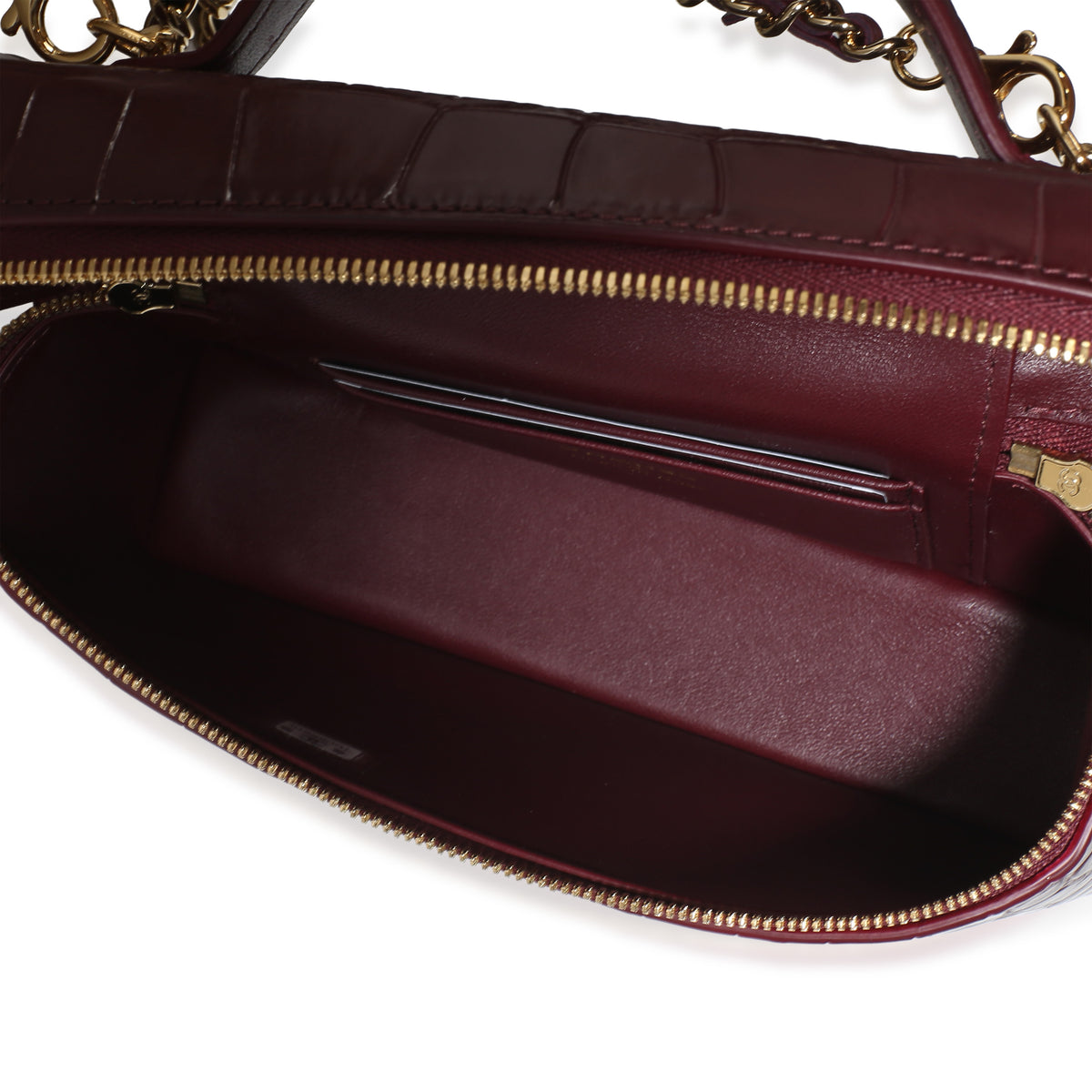 Chanel Dark Burgundy Crocodile Embossed Calfskin Vanity With Chain Handbag 9