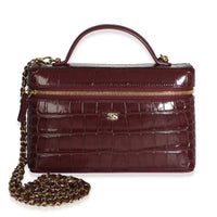 Chanel Dark Burgundy Crocodile Embossed Calfskin Vanity With Chain Handbag fv