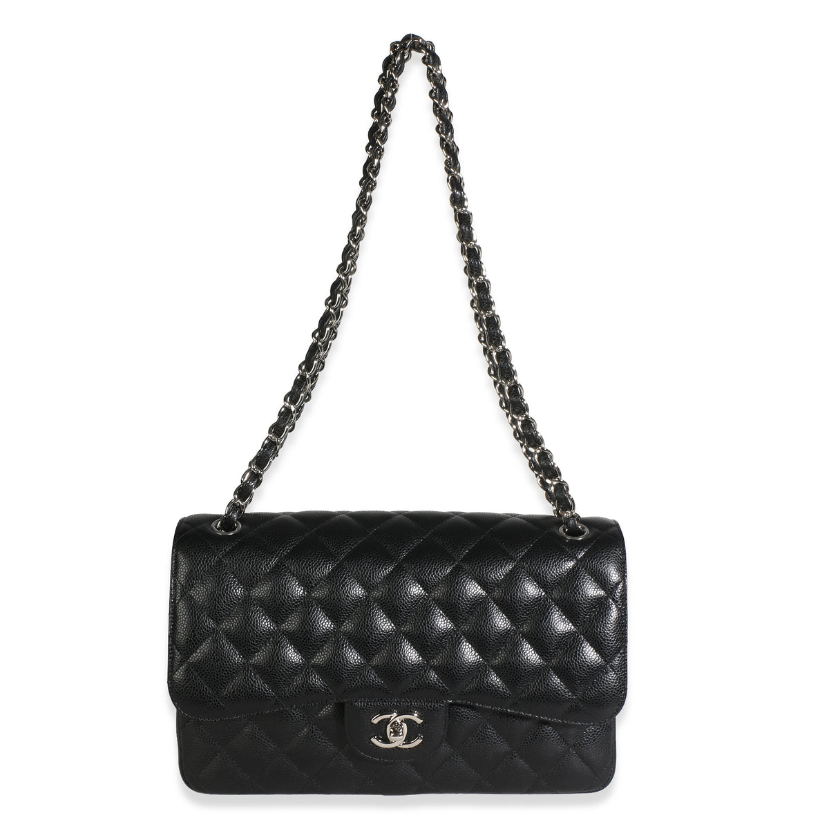 Chanel Black Quilted Caviar Jumbo Double Flap Bag Handbag 8