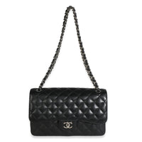 Chanel Black Quilted Caviar Jumbo Double Flap Bag Handbag 8