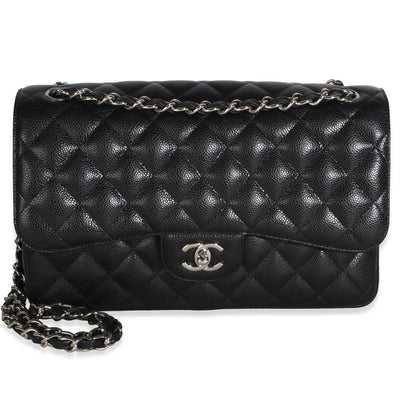 Chanel Black Quilted Caviar Jumbo Double Flap Bag Handbag fv