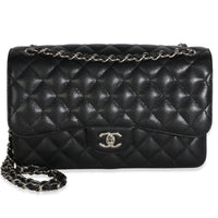 Chanel Black Quilted Caviar Jumbo Double Flap Bag Handbag fv