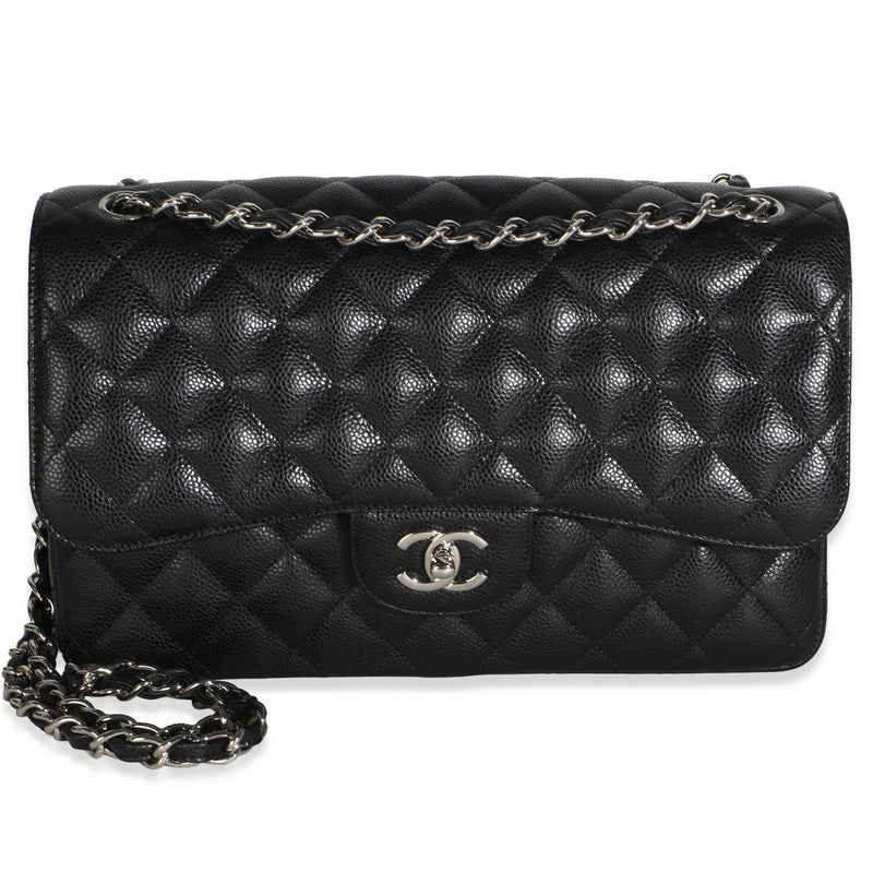 Chanel Black Quilted Caviar Jumbo Double Flap Bag Handbag fv