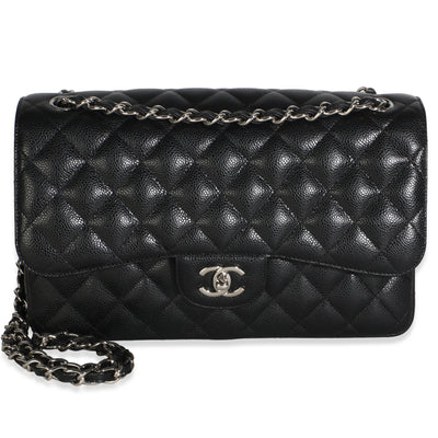 Chanel Black Quilted Caviar Jumbo Double Flap Bag Handbag fv