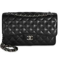 Chanel Black Quilted Caviar Jumbo Double Flap Bag Handbag fv