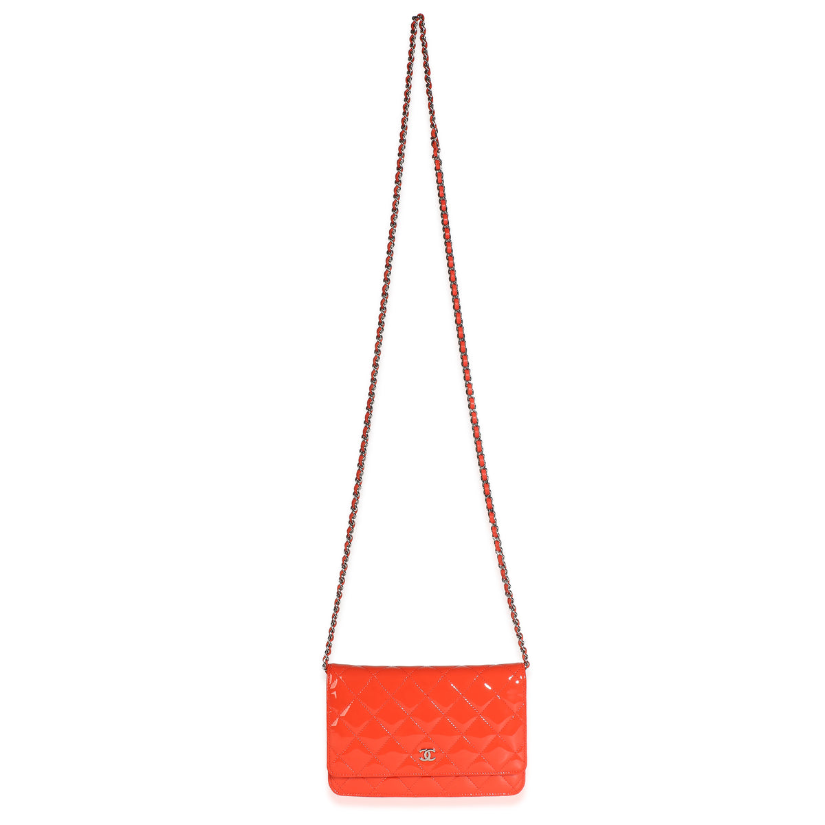 Chanel Red Quilted Patent Classic Wallet On Chain Handbag 8
