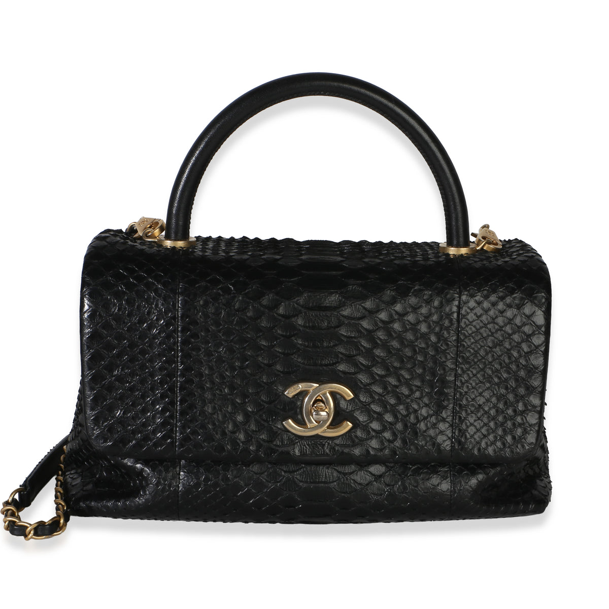 Chanel Black Python Medium Coco Top Handle Bag Handbag fv