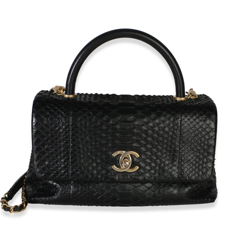 Chanel Black Python Medium Coco Top Handle Bag Handbag fv