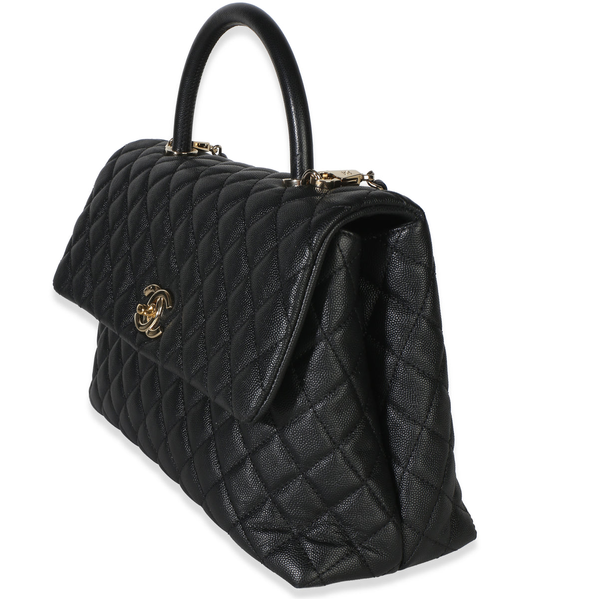 Chanel Black Quilted Caviar Medium Coco Top Handle Bag Handbag 2