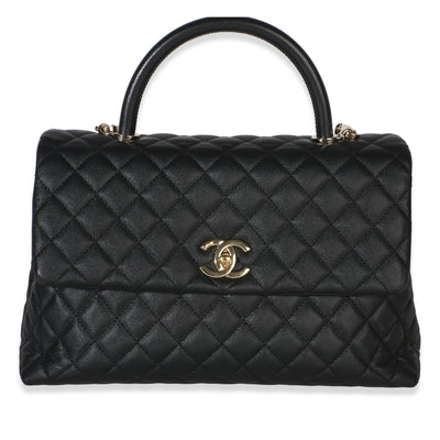 Chanel Black Quilted Caviar Medium Coco Top Handle Bag Handbag fv