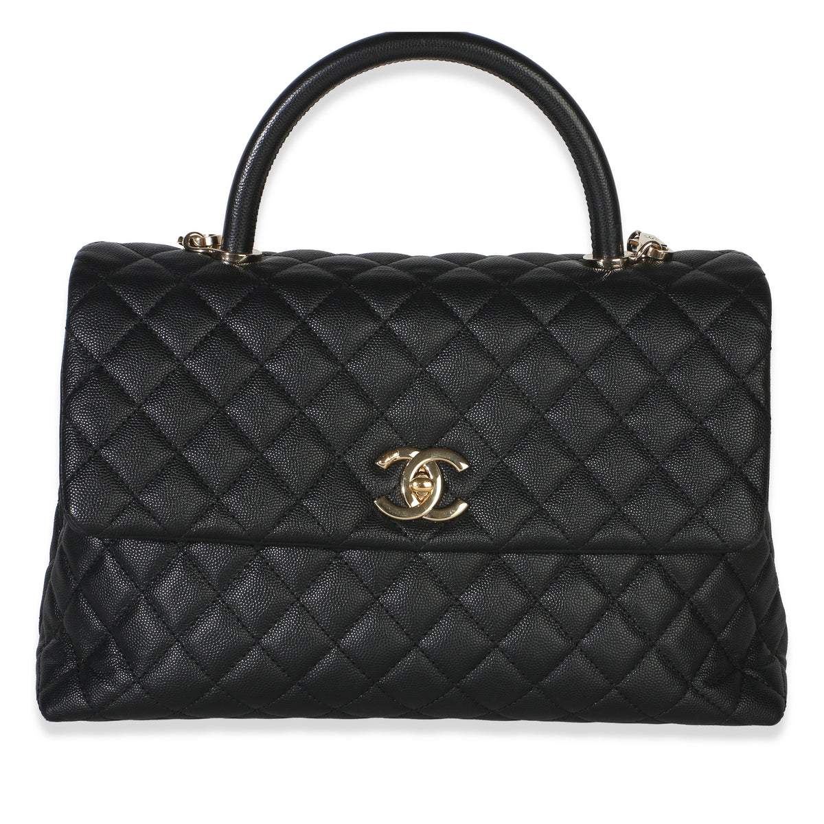 Chanel Black Quilted Caviar Medium Coco Top Handle Bag Handbag fv