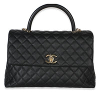 Chanel Black Quilted Caviar Medium Coco Top Handle Bag Handbag fv