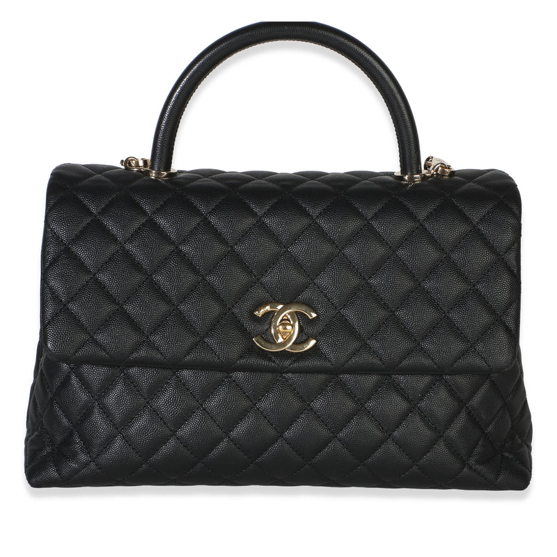 Chanel Black Quilted Caviar Medium Coco Top Handle Bag Handbag fv
