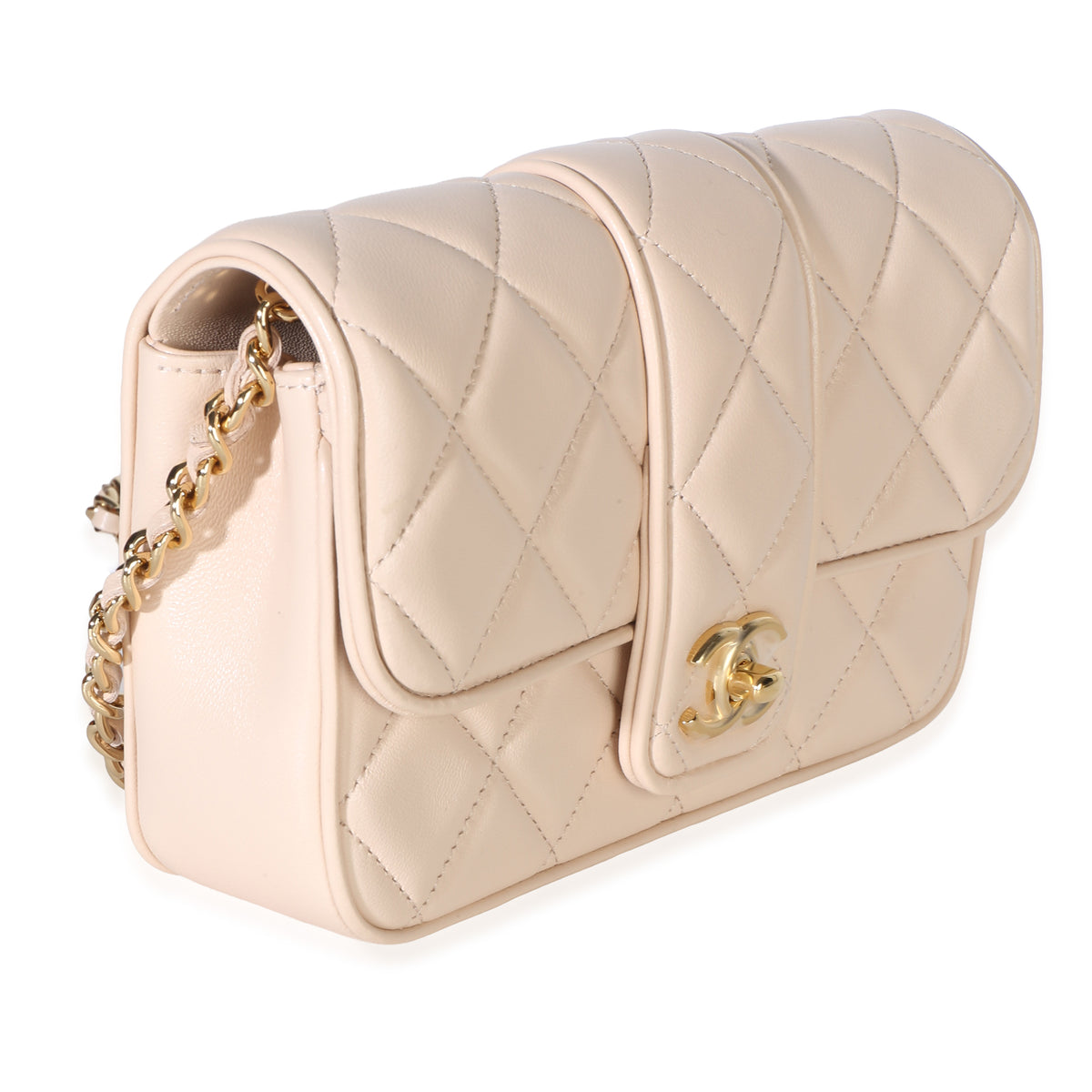 Chanel Pale Pink Quilted Lambskin Mini Tab Flap Bag Handbag 3