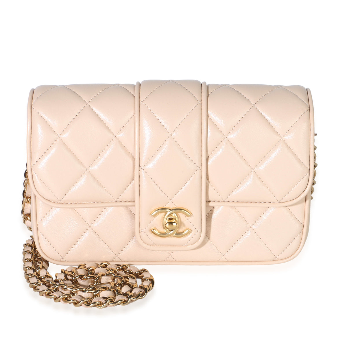 Chanel Pale Pink Quilted Lambskin Mini Tab Flap Bag Handbag fv