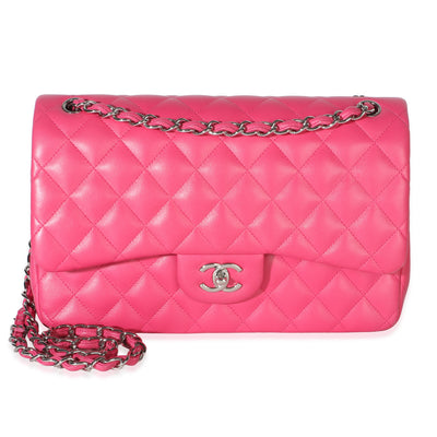 Chanel Pink Quilted Lambskin Jumbo Double Flap Bag Handbag fv