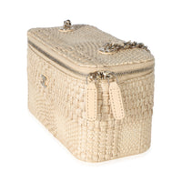 Chanel Beige Braided Raffia Vanity Case With Chain Handbag 2