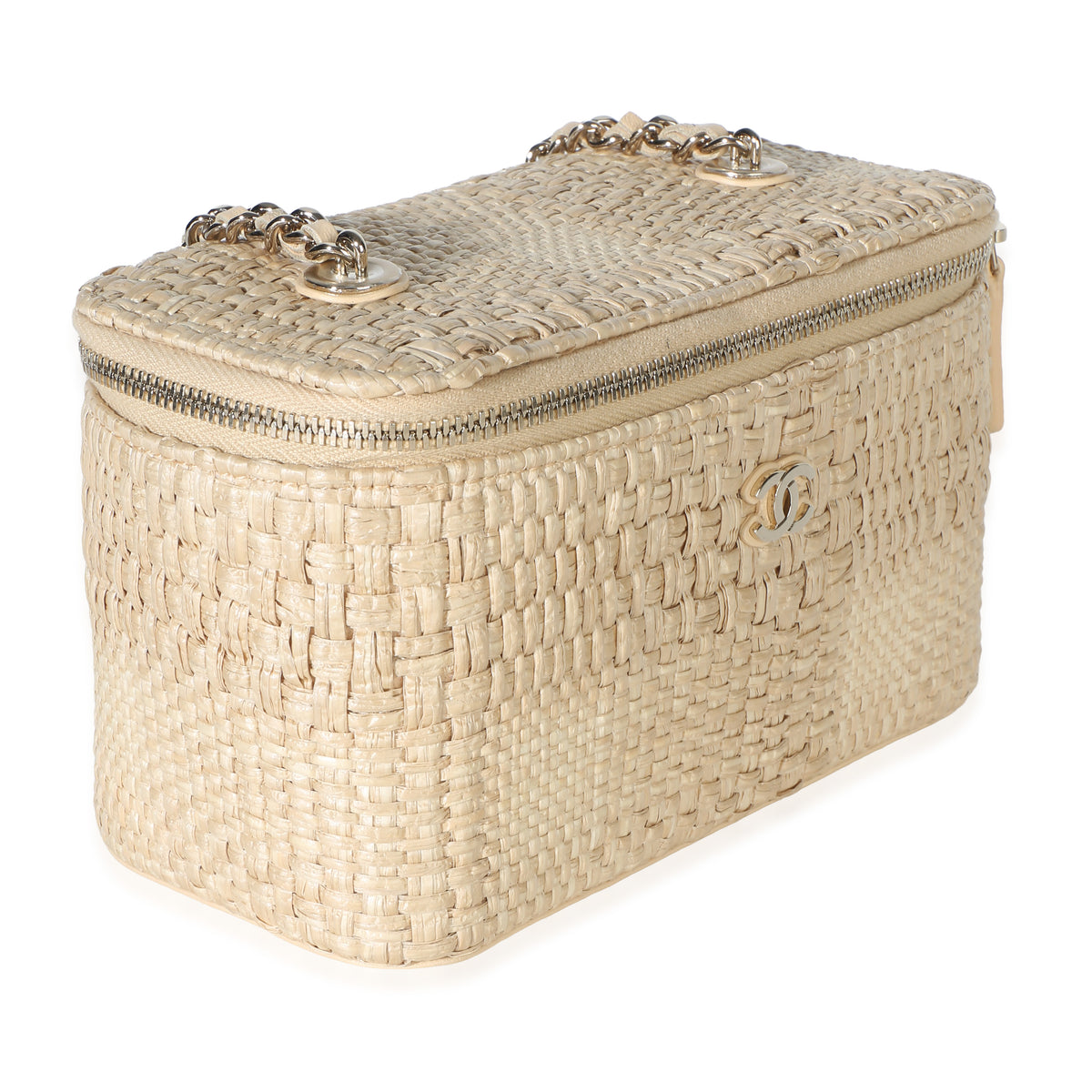 Chanel Beige Braided Raffia Vanity Case With Chain Handbag 3