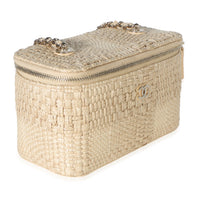 Chanel Beige Braided Raffia Vanity Case With Chain Handbag 3