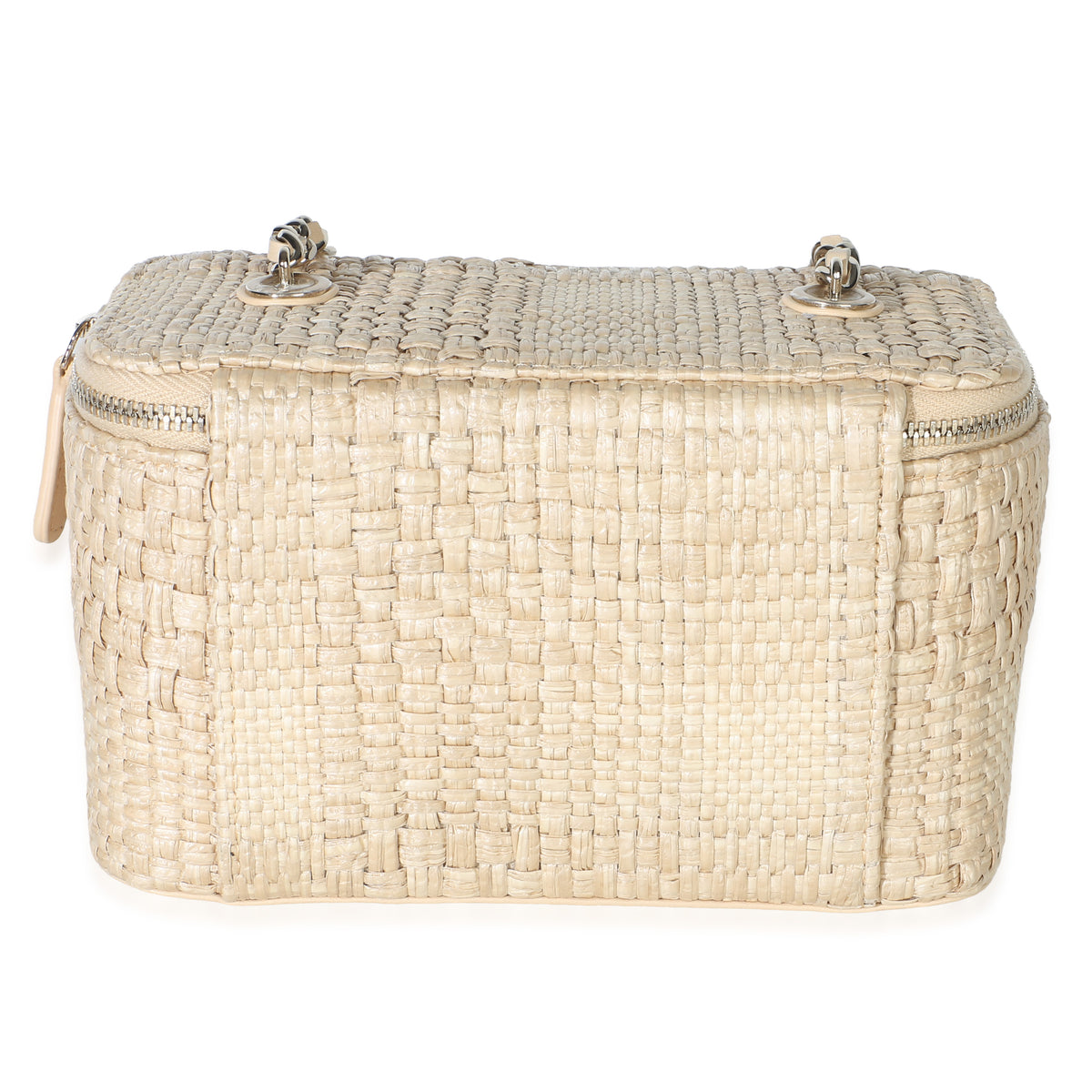 Chanel Beige Braided Raffia Vanity Case With Chain Handbag 4