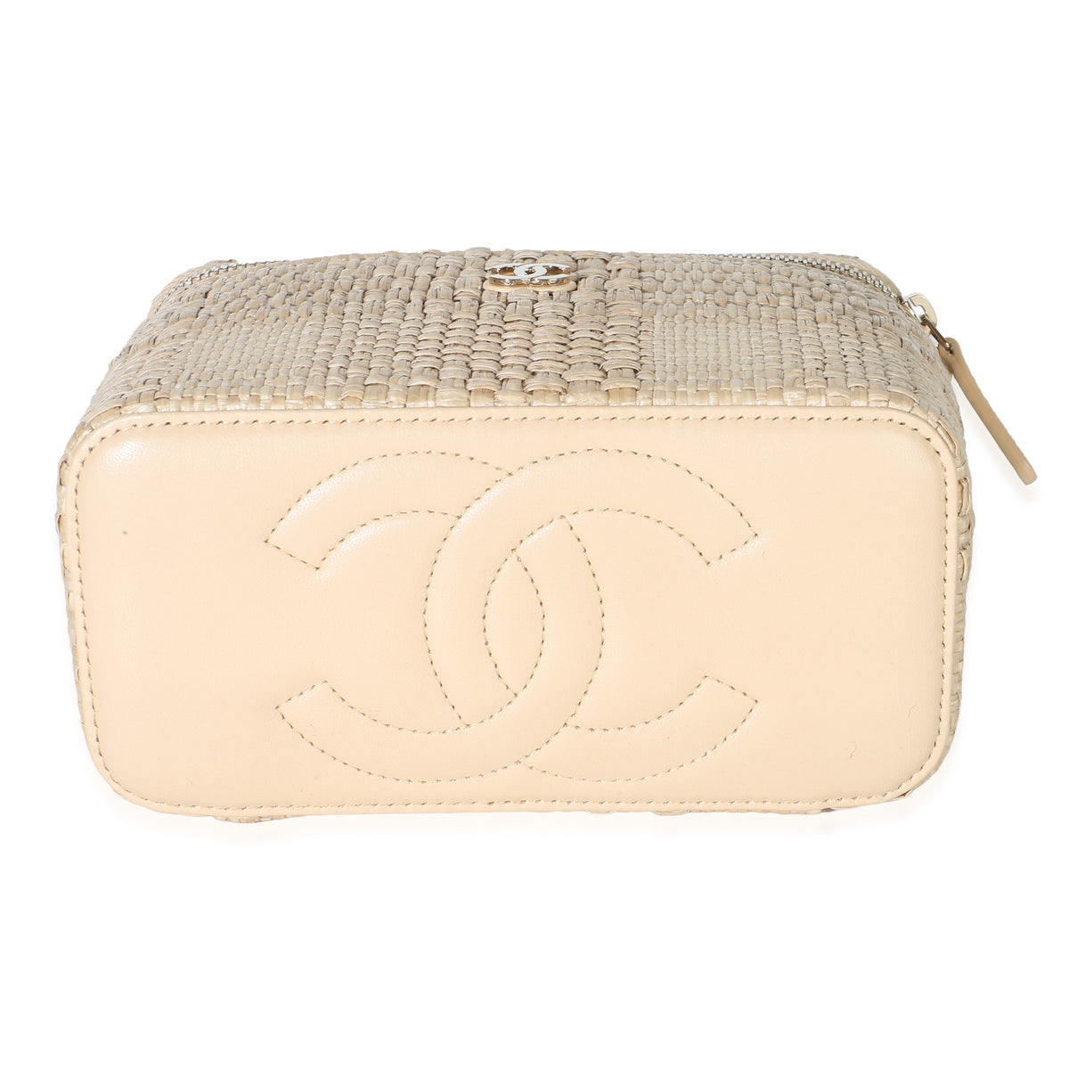 Chanel Beige Braided Raffia Vanity Case With Chain Handbag 5