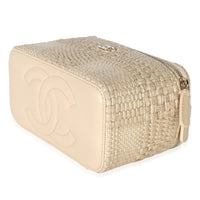 Chanel Beige Braided Raffia Vanity Case With Chain Handbag 6
