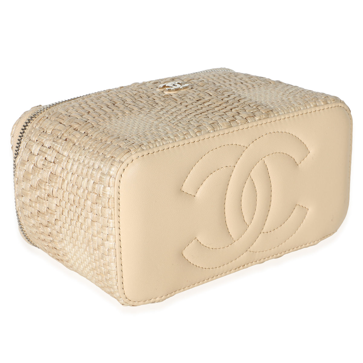 Chanel Beige Braided Raffia Vanity Case With Chain Handbag 7