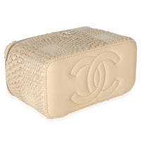 Chanel Beige Braided Raffia Vanity Case With Chain Handbag 7