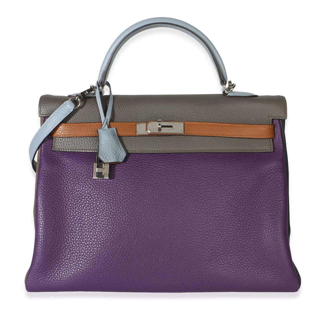 Hermès Ultraviolet Etain Bleu Lin Bleu Orage Gold Clemence Arlequin Retourne Kel Handbag fv