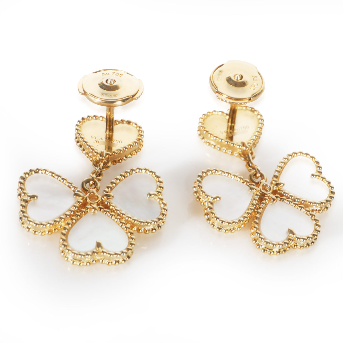 Van Cleef & Arpels Yellow Gold Mother Of Pearl and Diamond Sweet Hearts Earrings 2