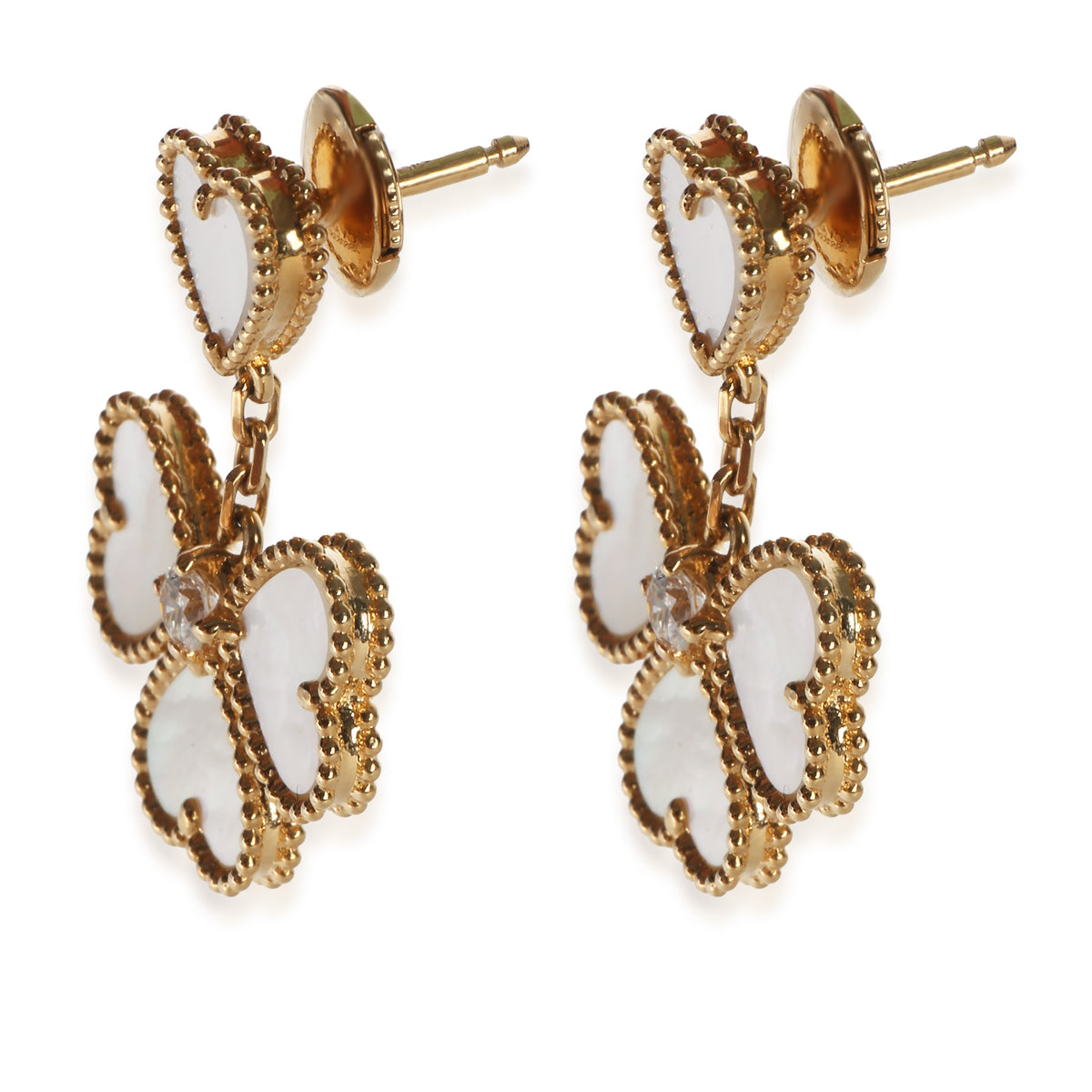 Van Cleef & Arpels Yellow Gold Mother Of Pearl and Diamond Sweet Hearts Earrings 3