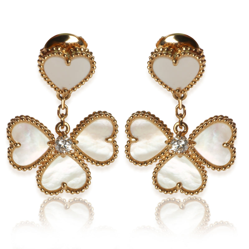 Van Cleef & Arpels Yellow Gold Mother Of Pearl and Diamond Sweet Hearts Earrings fv