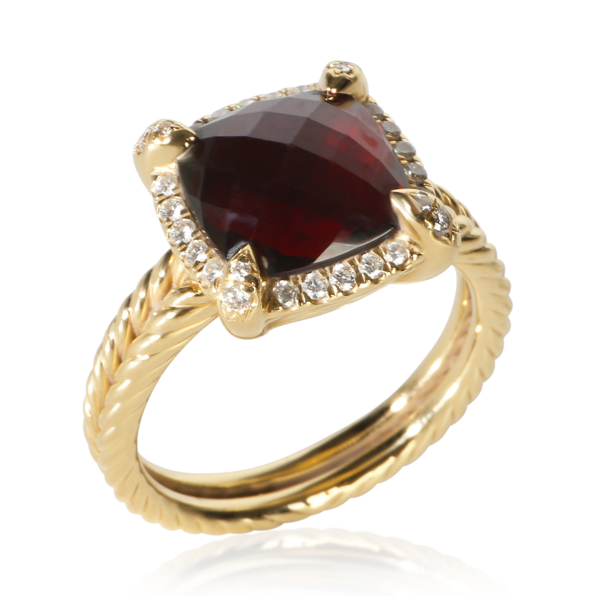 David Yurman Yellow Gold Garnet and Diamond Chatelaine Ring 6