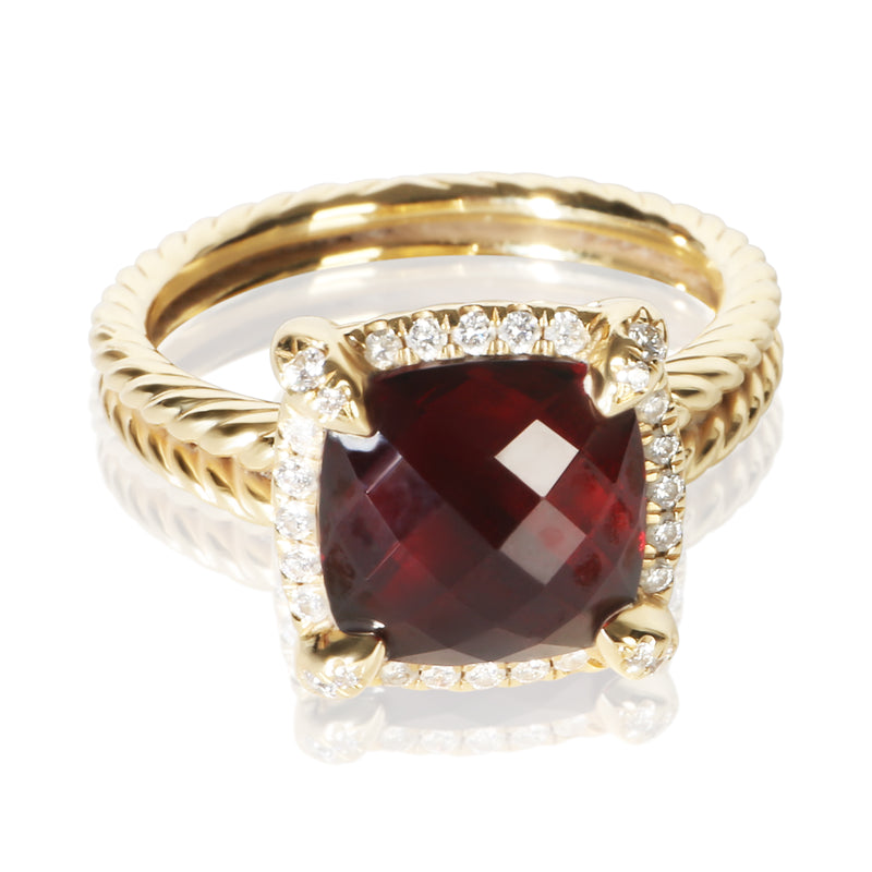 David Yurman Yellow Gold Garnet and Diamond Chatelaine Ring fv