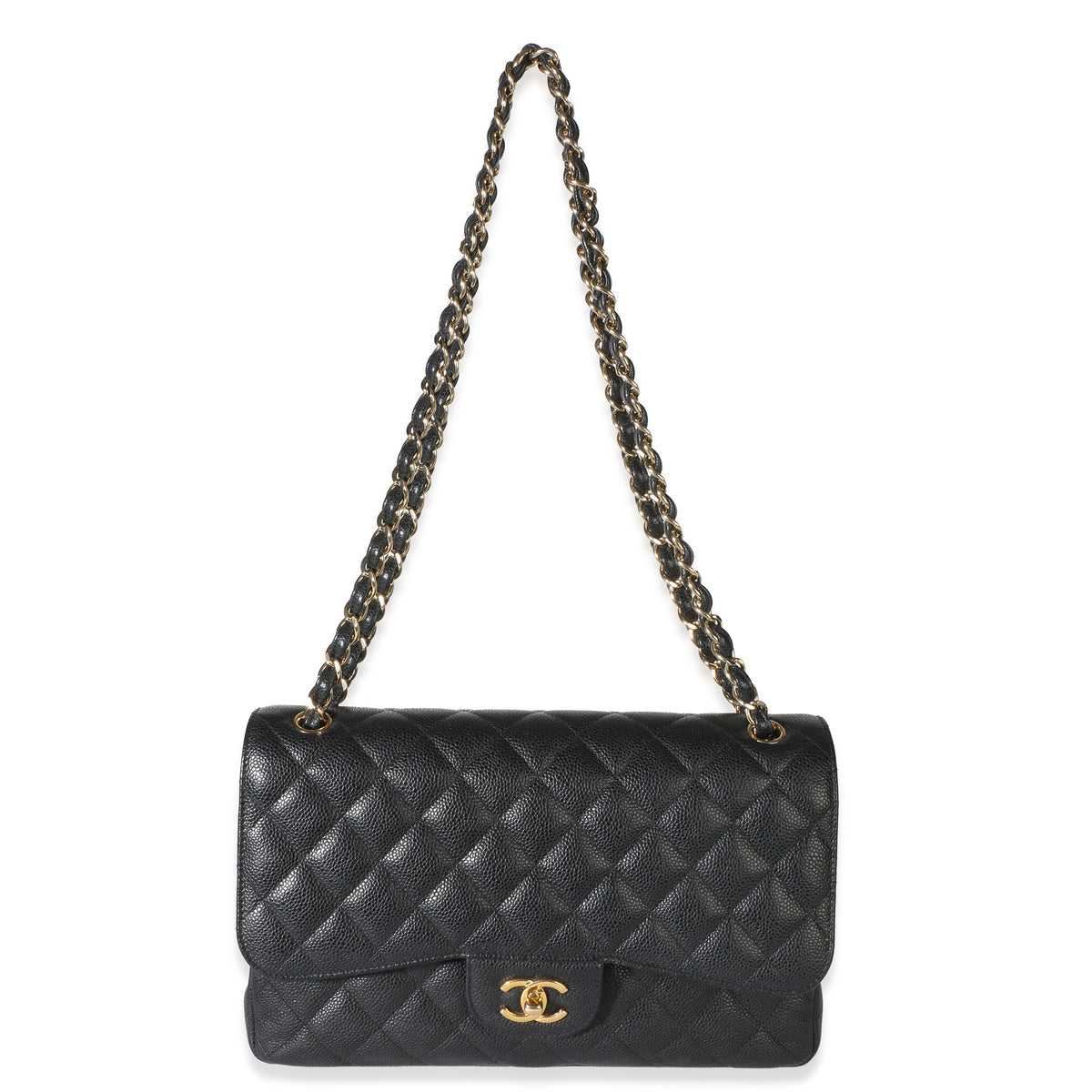 Chanel Black Quilted Caviar Jumbo Double Flap Bag Handbag 8