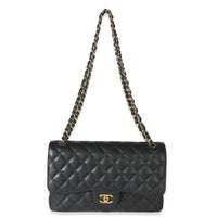Chanel Black Quilted Caviar Jumbo Double Flap Bag Handbag 8