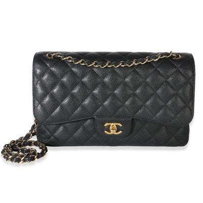 Chanel Black Quilted Caviar Jumbo Double Flap Bag Handbag fv