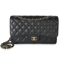 Chanel Black Quilted Caviar Jumbo Double Flap Bag Handbag fv