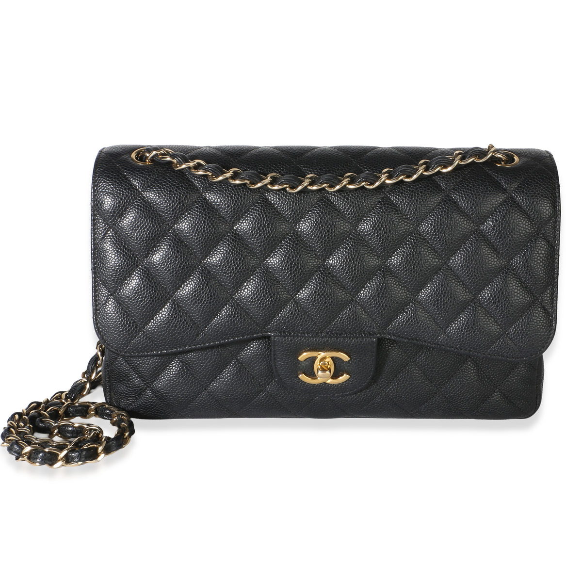 Chanel Black Quilted Caviar Jumbo Double Flap Bag Handbag fv