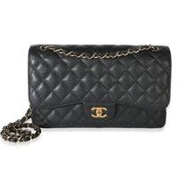 Chanel Black Quilted Caviar Jumbo Double Flap Bag Handbag fv