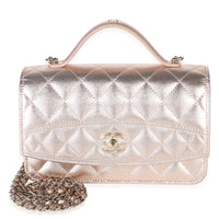 Chanel Metallic Copper Shiny Caviar Top Handle Wallet On Chain Handbag fv